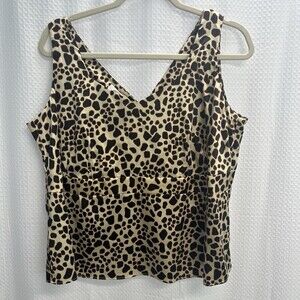 Talbots Silk Brown Giraffe Print Satin Sleeveless Top 14P Classic Career